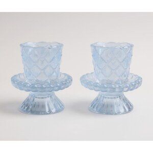 Vintage Crystal Glass Candle Holders Scalloped Pedestal Design Elegant Home Deco